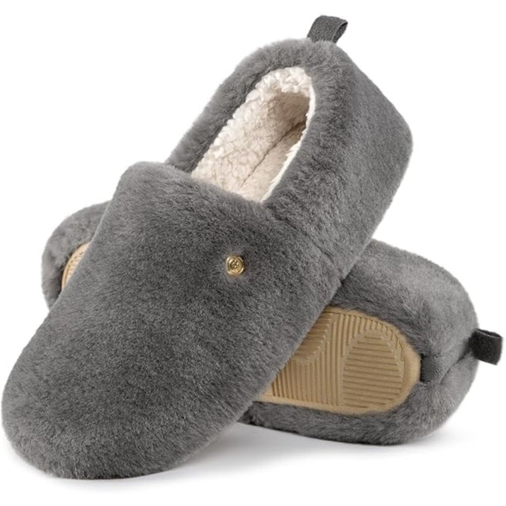 Women's Closed Back Slippers Faux Wool Soft Lightweight Non Slip House Shoe Gray